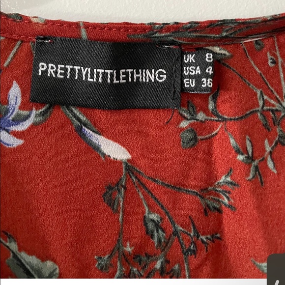 PrettyLittleThing Tea Dress in Red Floral - Picture 4 of 4